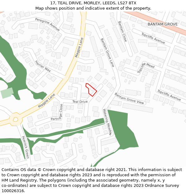 17, TEAL DRIVE, MORLEY, LEEDS, LS27 8TX: Location map and indicative extent of plot