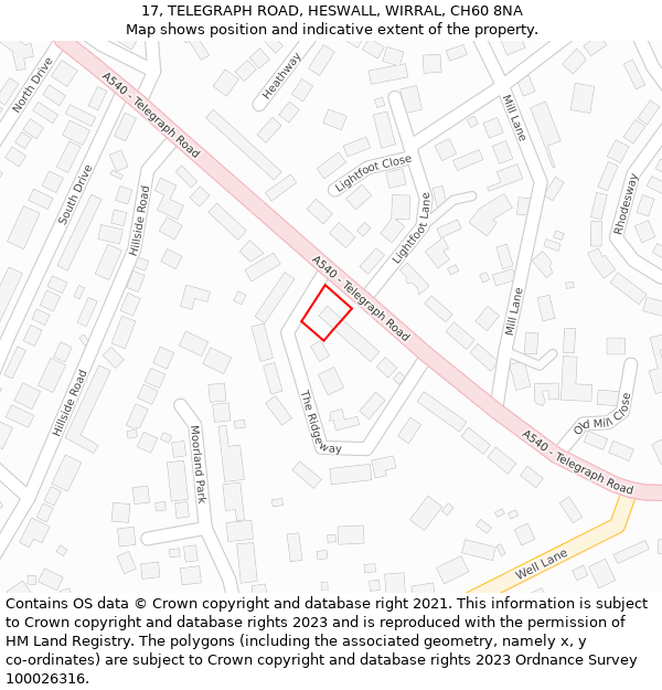 17, TELEGRAPH ROAD, HESWALL, WIRRAL, CH60 8NA: Location map and indicative extent of plot