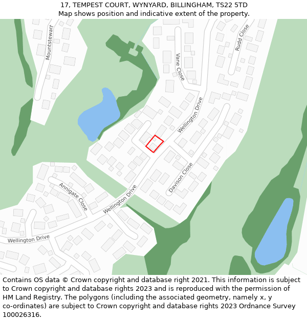 17, TEMPEST COURT, WYNYARD, BILLINGHAM, TS22 5TD: Location map and indicative extent of plot