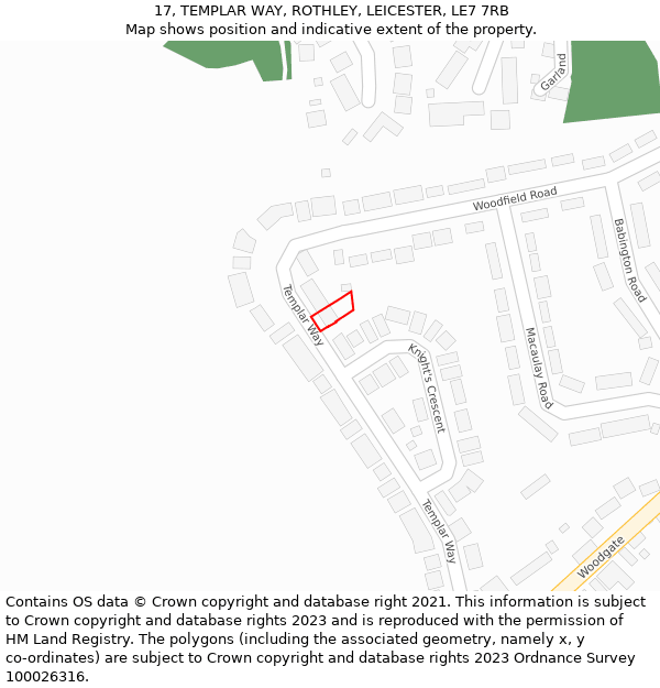 17, TEMPLAR WAY, ROTHLEY, LEICESTER, LE7 7RB: Location map and indicative extent of plot