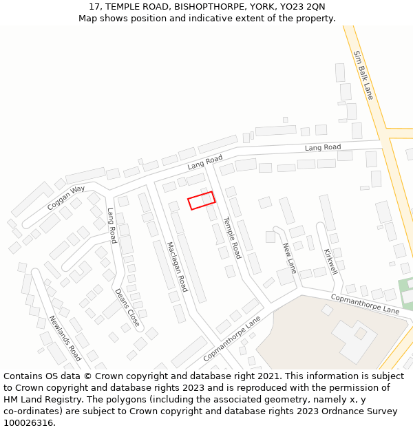 17, TEMPLE ROAD, BISHOPTHORPE, YORK, YO23 2QN: Location map and indicative extent of plot