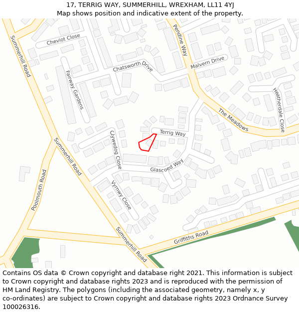 17, TERRIG WAY, SUMMERHILL, WREXHAM, LL11 4YJ: Location map and indicative extent of plot