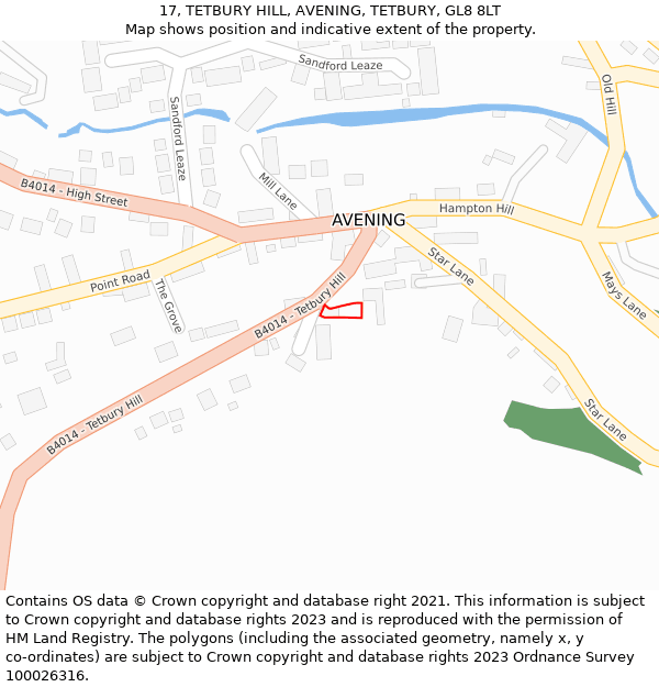 17, TETBURY HILL, AVENING, TETBURY, GL8 8LT: Location map and indicative extent of plot