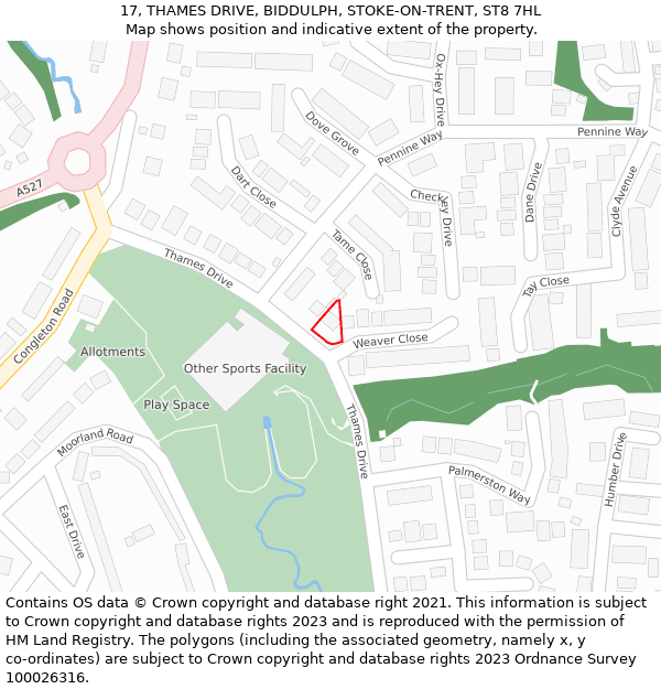 17, THAMES DRIVE, BIDDULPH, STOKE-ON-TRENT, ST8 7HL: Location map and indicative extent of plot