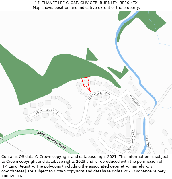 17, THANET LEE CLOSE, CLIVIGER, BURNLEY, BB10 4TX: Location map and indicative extent of plot