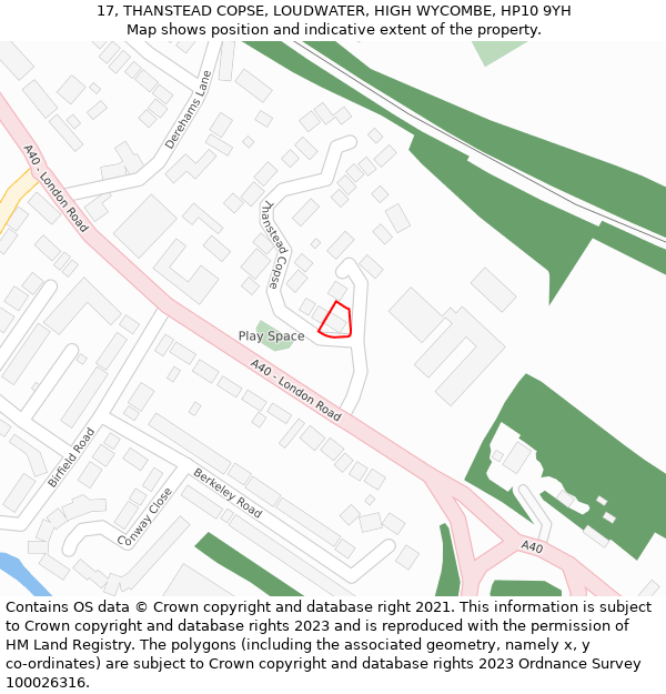 17, THANSTEAD COPSE, LOUDWATER, HIGH WYCOMBE, HP10 9YH: Location map and indicative extent of plot