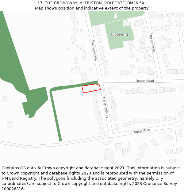 17, THE BROADWAY, ALFRISTON, POLEGATE, BN26 5XL: Location map and indicative extent of plot