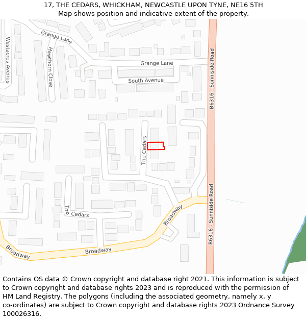 17, THE CEDARS, WHICKHAM, NEWCASTLE UPON TYNE, NE16 5TH: Location map and indicative extent of plot