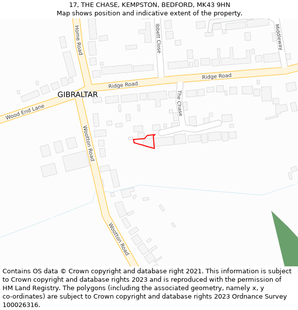 17, THE CHASE, KEMPSTON, BEDFORD, MK43 9HN: Location map and indicative extent of plot