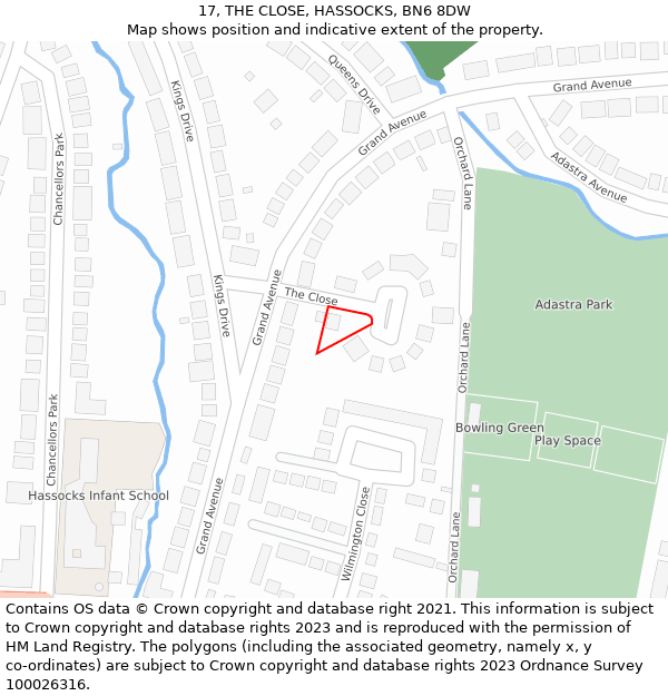 17, THE CLOSE, HASSOCKS, BN6 8DW: Location map and indicative extent of plot
