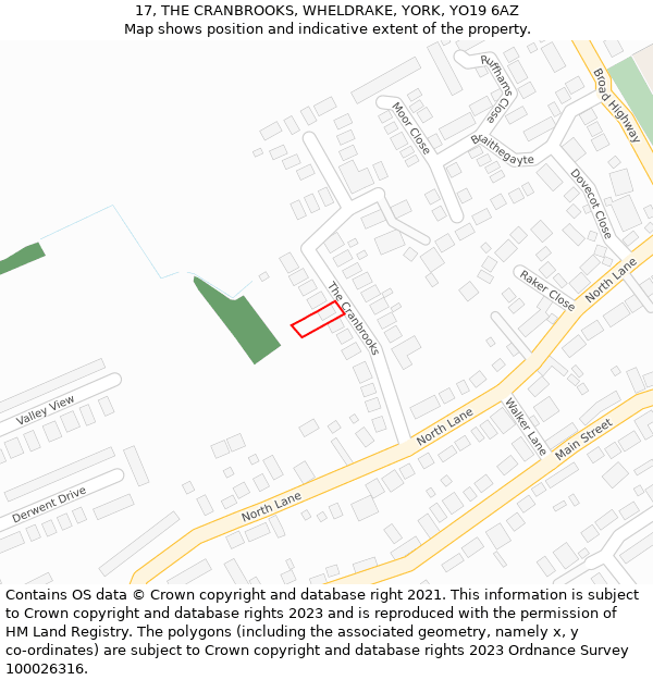 17, THE CRANBROOKS, WHELDRAKE, YORK, YO19 6AZ: Location map and indicative extent of plot