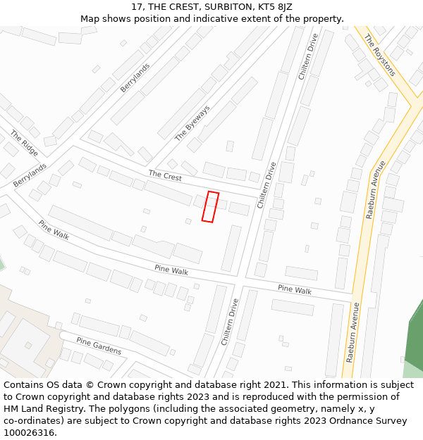 17, THE CREST, SURBITON, KT5 8JZ: Location map and indicative extent of plot