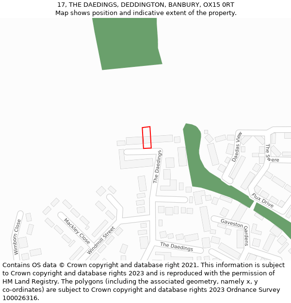 17, THE DAEDINGS, DEDDINGTON, BANBURY, OX15 0RT: Location map and indicative extent of plot