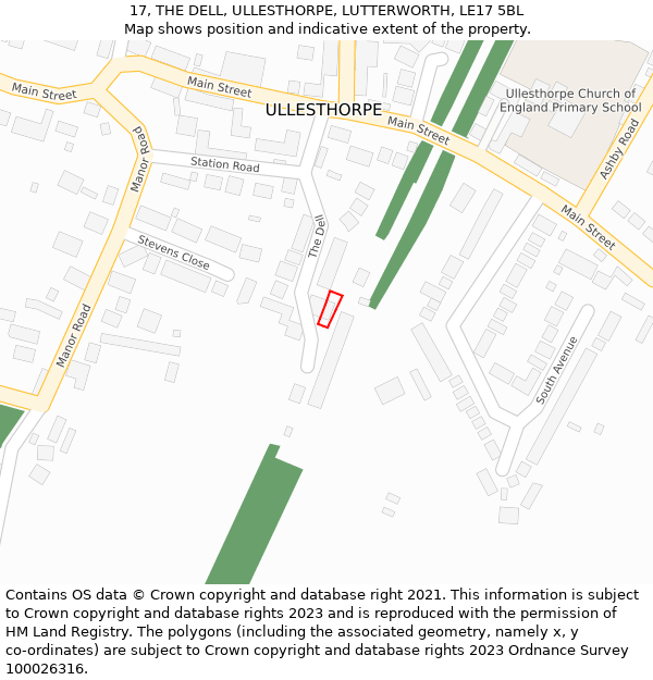 17, THE DELL, ULLESTHORPE, LUTTERWORTH, LE17 5BL: Location map and indicative extent of plot