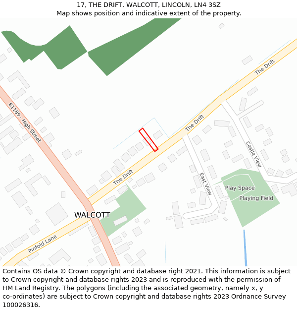 17, THE DRIFT, WALCOTT, LINCOLN, LN4 3SZ: Location map and indicative extent of plot