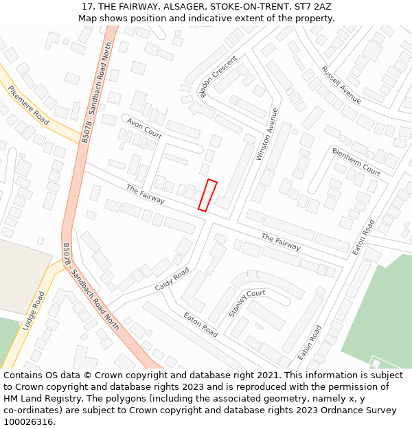 17, THE FAIRWAY, ALSAGER, STOKE-ON-TRENT, ST7 2AZ: Location map and indicative extent of plot