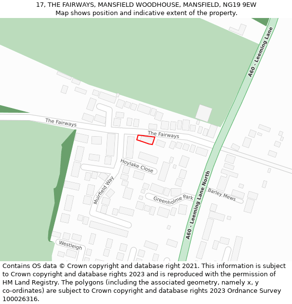 17, THE FAIRWAYS, MANSFIELD WOODHOUSE, MANSFIELD, NG19 9EW: Location map and indicative extent of plot