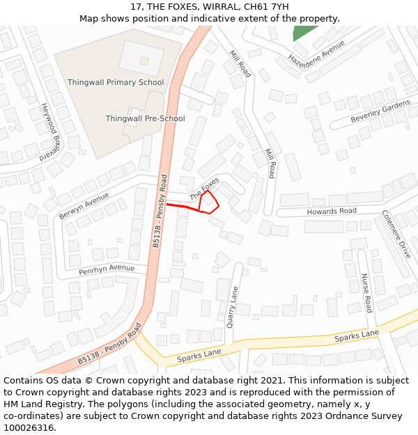 17, THE FOXES, WIRRAL, CH61 7YH: Location map and indicative extent of plot