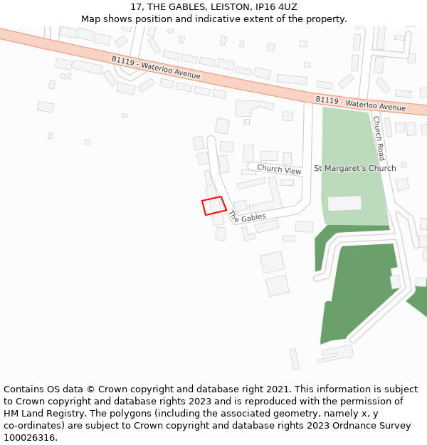 17, THE GABLES, LEISTON, IP16 4UZ: Location map and indicative extent of plot