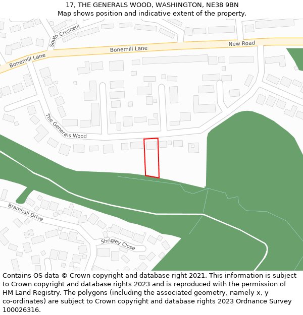 17, THE GENERALS WOOD, WASHINGTON, NE38 9BN: Location map and indicative extent of plot