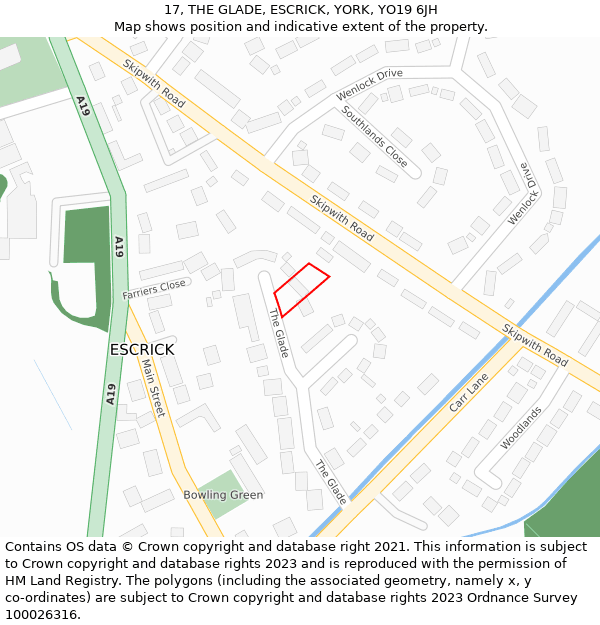 17, THE GLADE, ESCRICK, YORK, YO19 6JH: Location map and indicative extent of plot