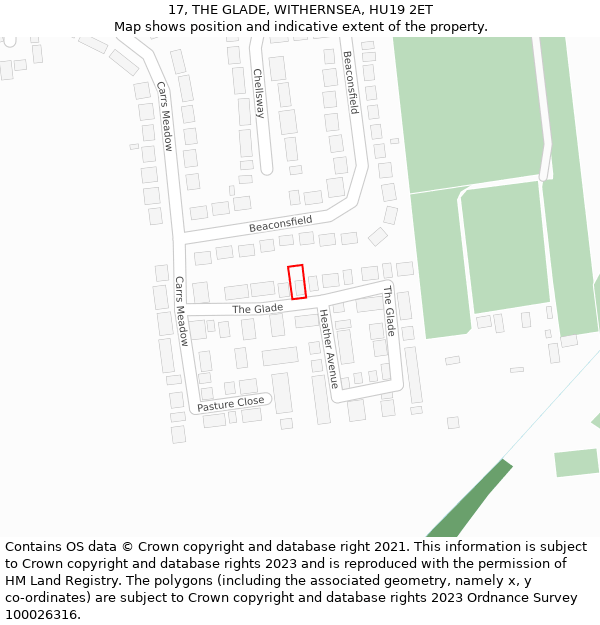 17, THE GLADE, WITHERNSEA, HU19 2ET: Location map and indicative extent of plot