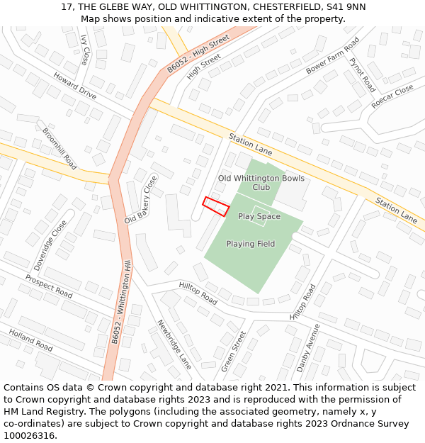 17, THE GLEBE WAY, OLD WHITTINGTON, CHESTERFIELD, S41 9NN: Location map and indicative extent of plot