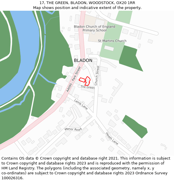 17, THE GREEN, BLADON, WOODSTOCK, OX20 1RR: Location map and indicative extent of plot