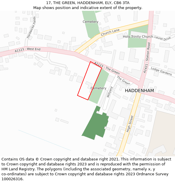 17, THE GREEN, HADDENHAM, ELY, CB6 3TA: Location map and indicative extent of plot