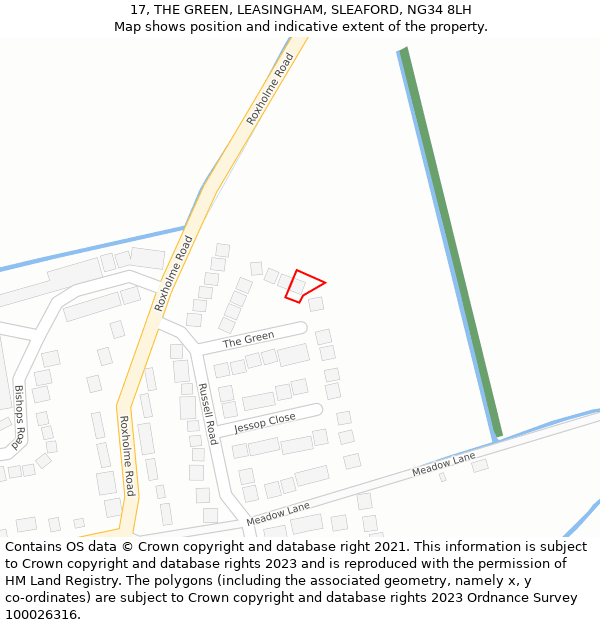 17, THE GREEN, LEASINGHAM, SLEAFORD, NG34 8LH: Location map and indicative extent of plot