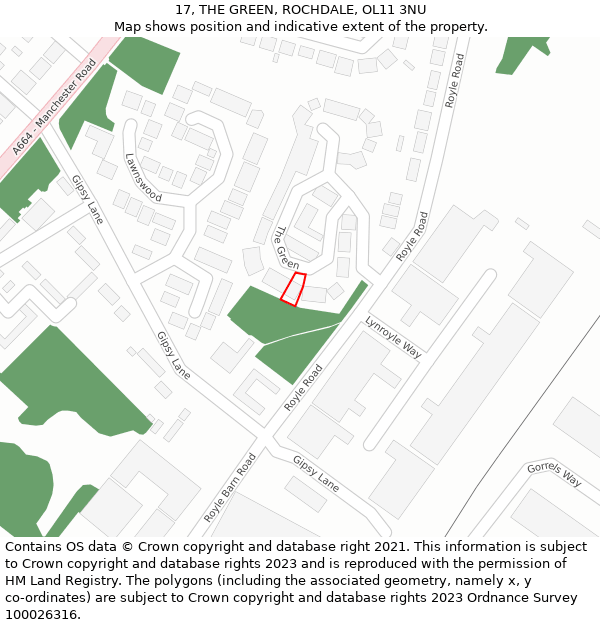 17, THE GREEN, ROCHDALE, OL11 3NU: Location map and indicative extent of plot