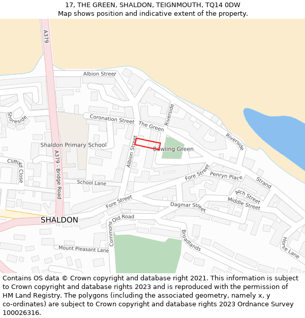 17, THE GREEN, SHALDON, TEIGNMOUTH, TQ14 0DW: Location map and indicative extent of plot