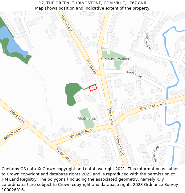 17, THE GREEN, THRINGSTONE, COALVILLE, LE67 8NR: Location map and indicative extent of plot