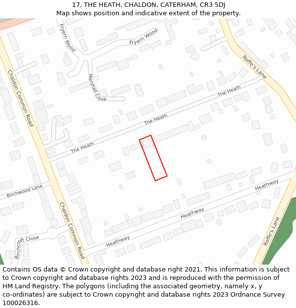 17, THE HEATH, CHALDON, CATERHAM, CR3 5DJ: Location map and indicative extent of plot