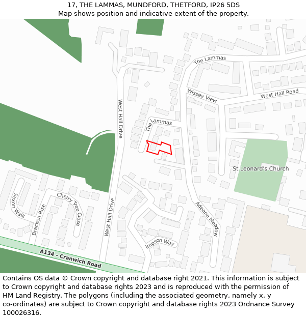 17, THE LAMMAS, MUNDFORD, THETFORD, IP26 5DS: Location map and indicative extent of plot