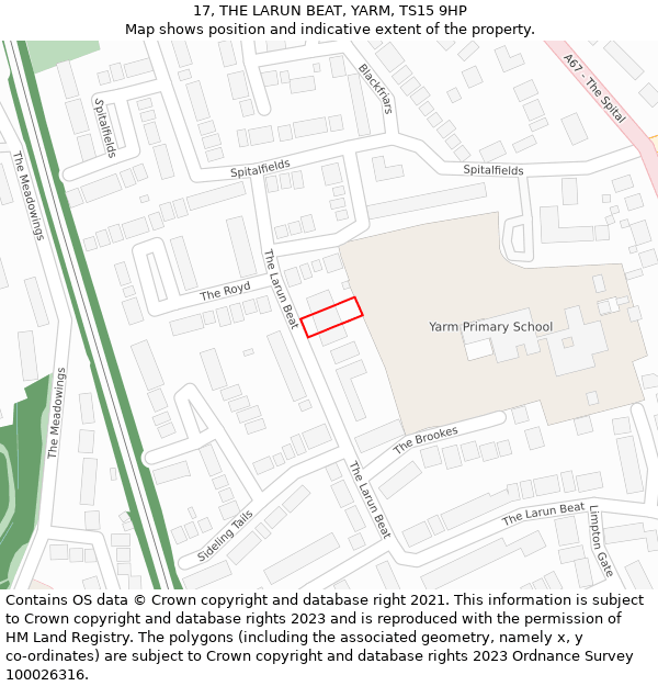 17, THE LARUN BEAT, YARM, TS15 9HP: Location map and indicative extent of plot