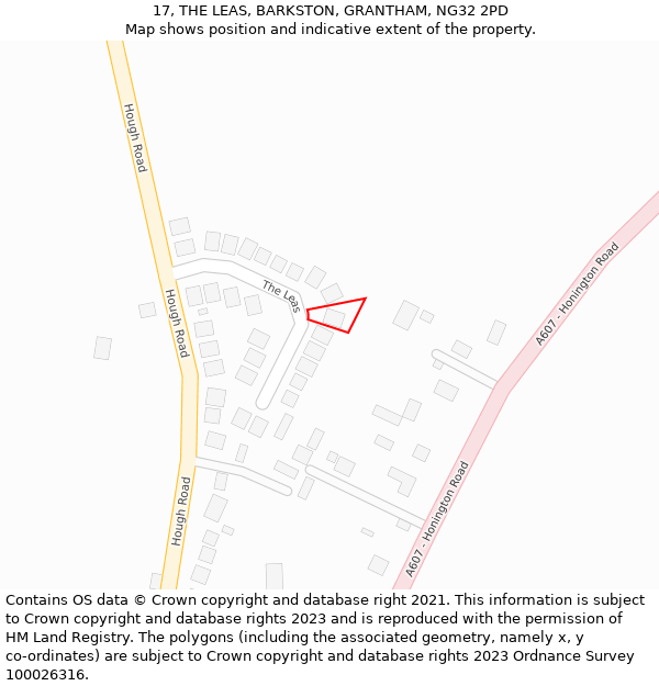 17, THE LEAS, BARKSTON, GRANTHAM, NG32 2PD: Location map and indicative extent of plot