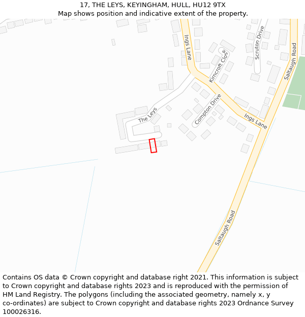 17, THE LEYS, KEYINGHAM, HULL, HU12 9TX: Location map and indicative extent of plot