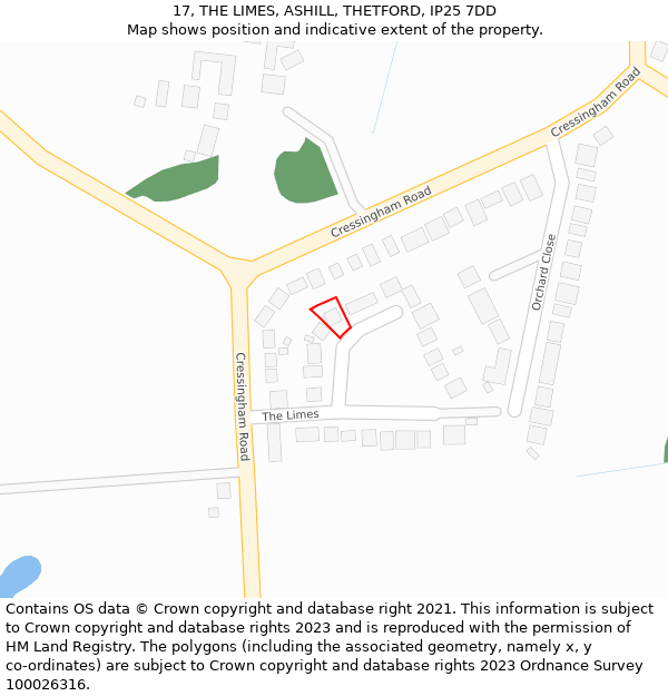 17, THE LIMES, ASHILL, THETFORD, IP25 7DD: Location map and indicative extent of plot