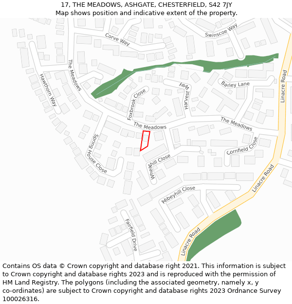 17, THE MEADOWS, ASHGATE, CHESTERFIELD, S42 7JY: Location map and indicative extent of plot