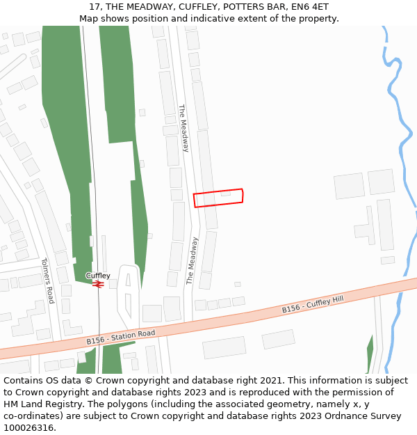 17, THE MEADWAY, CUFFLEY, POTTERS BAR, EN6 4ET: Location map and indicative extent of plot