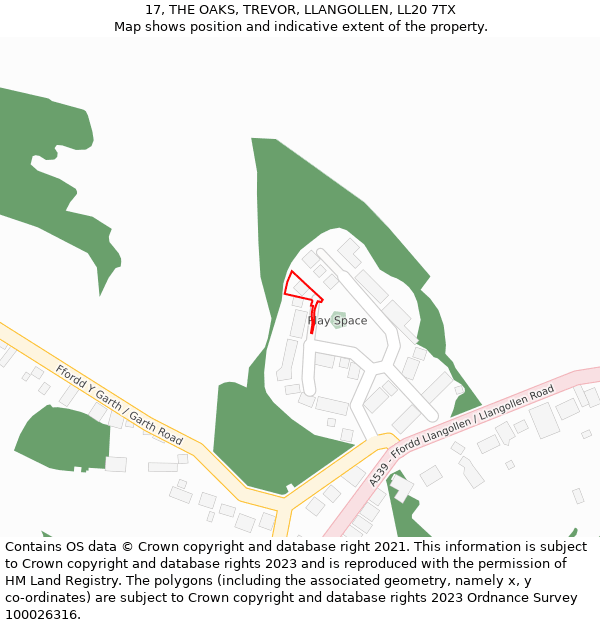 17, THE OAKS, TREVOR, LLANGOLLEN, LL20 7TX: Location map and indicative extent of plot