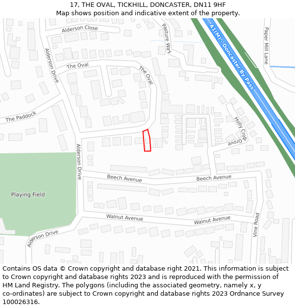 17, THE OVAL, TICKHILL, DONCASTER, DN11 9HF: Location map and indicative extent of plot