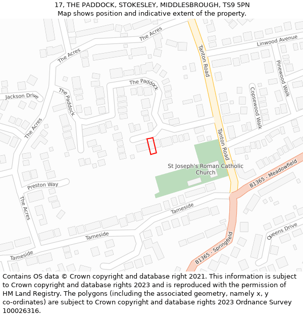 17, THE PADDOCK, STOKESLEY, MIDDLESBROUGH, TS9 5PN: Location map and indicative extent of plot