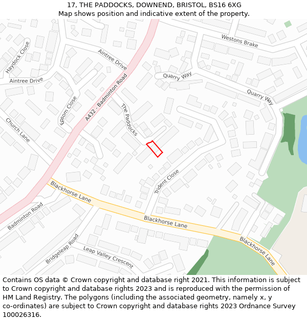 17, THE PADDOCKS, DOWNEND, BRISTOL, BS16 6XG: Location map and indicative extent of plot