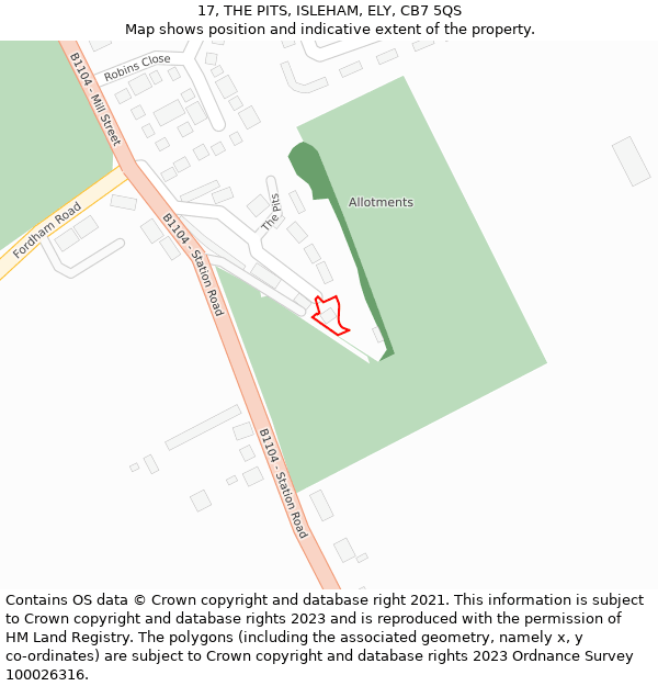 17, THE PITS, ISLEHAM, ELY, CB7 5QS: Location map and indicative extent of plot