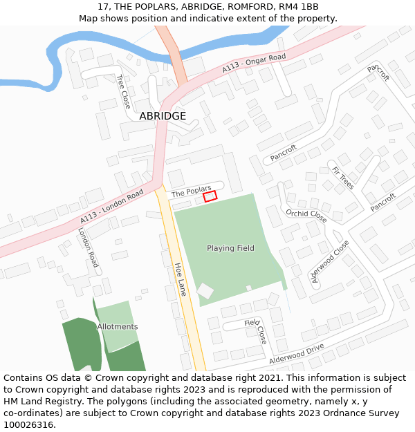 17, THE POPLARS, ABRIDGE, ROMFORD, RM4 1BB: Location map and indicative extent of plot
