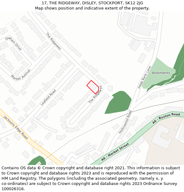 17, THE RIDGEWAY, DISLEY, STOCKPORT, SK12 2JG: Location map and indicative extent of plot