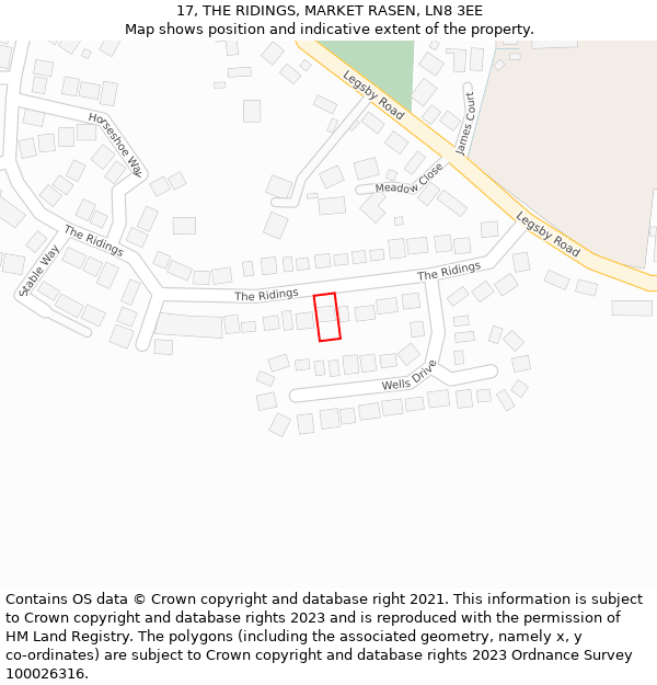 17, THE RIDINGS, MARKET RASEN, LN8 3EE: Location map and indicative extent of plot