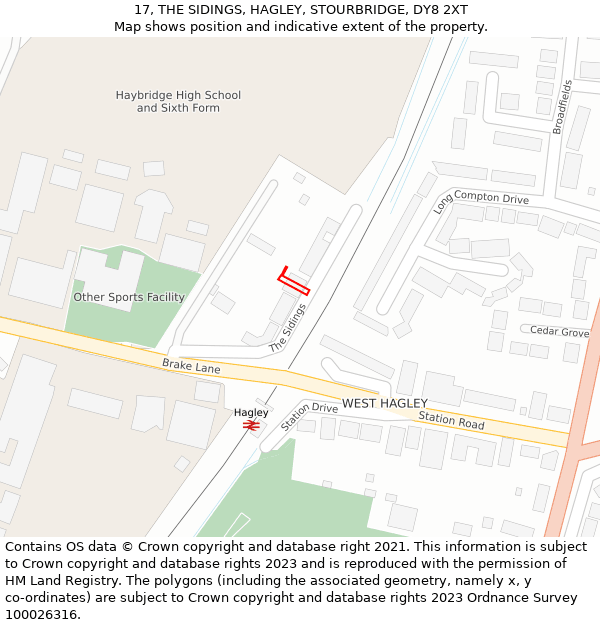 17, THE SIDINGS, HAGLEY, STOURBRIDGE, DY8 2XT: Location map and indicative extent of plot